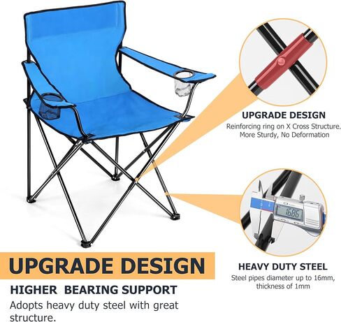 Joyfair Camping Chairs & Table Set(2 Chairs + 1 Table), Heavy Duty Portable Outdoor Lawn Large Folding Chair for Adults, Ideal for Backpacking Fishing Hiking, Carry Bag & Cup Holder (Blue Chair) in Kuwait
