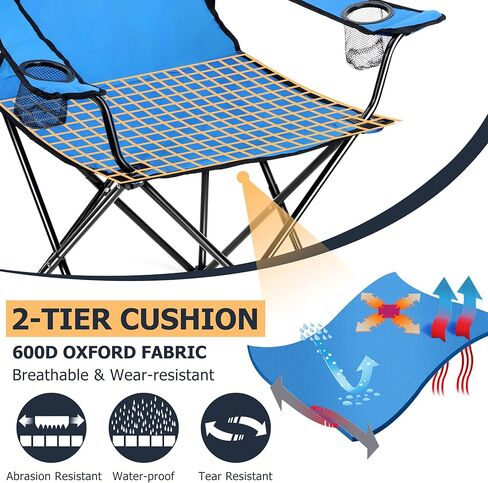 Joyfair Camping Chairs & Table Set(2 Chairs + 1 Table), Heavy Duty Portable Outdoor Lawn Large Folding Chair for Adults, Ideal for Backpacking Fishing Hiking, Carry Bag & Cup Holder (Blue Chair) in Kuwait
