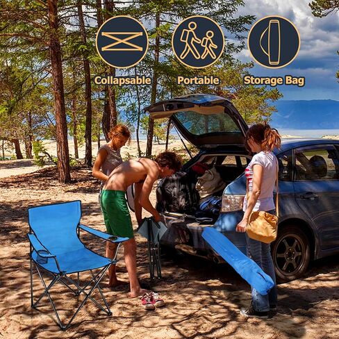 Joyfair Camping Chairs & Table Set(2 Chairs + 1 Table), Heavy Duty Portable Outdoor Lawn Large Folding Chair for Adults, Ideal for Backpacking Fishing Hiking, Carry Bag & Cup Holder (Blue Chair) in Kuwait
