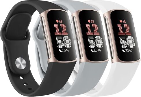 Amzpas Bands for Fitbit Charge 6 Bands,Fitbit Charge 5 bands Women Men - 3 Pack, Soft Silicone Adjustable Waterproof Sport Strap in Kuwait