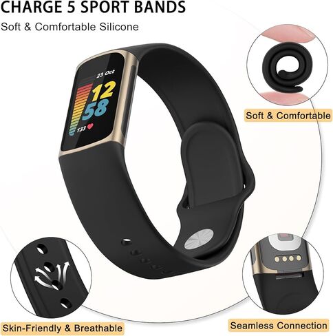 Amzpas Bands for Fitbit Charge 6 Bands,Fitbit Charge 5 bands Women Men - 3 Pack, Soft Silicone Adjustable Waterproof Sport Strap in Kuwait