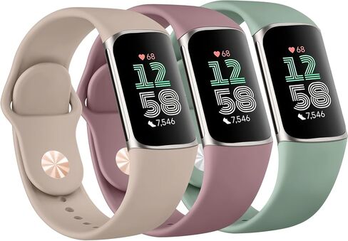 Amzpas Bands for Fitbit Charge 6 Bands,Fitbit Charge 5 bands Women Men - 3 Pack, Soft Silicone Adjustable Waterproof Sport Strap in Saudi Arabia