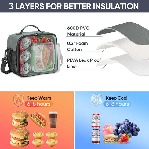 BALEINE Lunch Bag, Insulated Lunch Bag for Men, Leakproof Cooler Bag with Adjustable Shoulder Strap for Office Work Picnic, Freezable Lunch Box for Men Women (Small, Black) in Kuwait