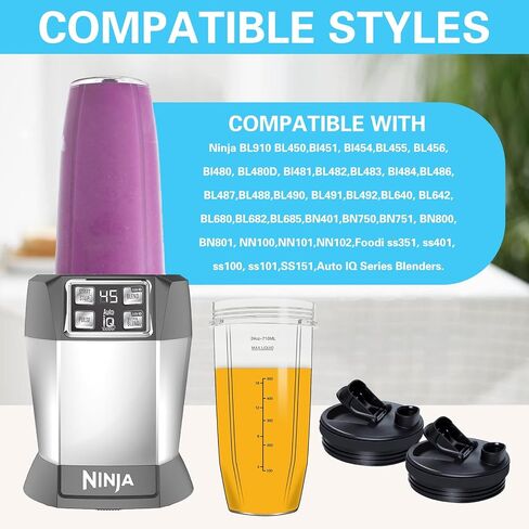 Replacement 24oz Blender Cups with Sip and Seal Lid Compatible with Nutri Ninja Auto iQ BN401BN751 BN801 BL480 BL482 BL642 BL682 BL450 Foodi SS351 SS151 SS401 Blender（Pack of 2） in Saudi Arabia