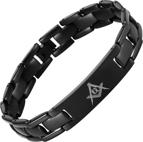 MasonicMan Black Titanium Freemasonry Masonic Bracelet with Ajusting Tool and Gift Box in Kuwait
