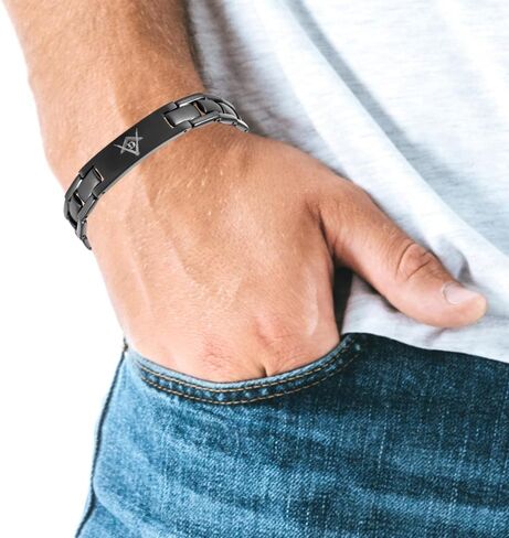 MasonicMan Black Titanium Freemasonry Masonic Bracelet with Ajusting Tool and Gift Box in Kuwait