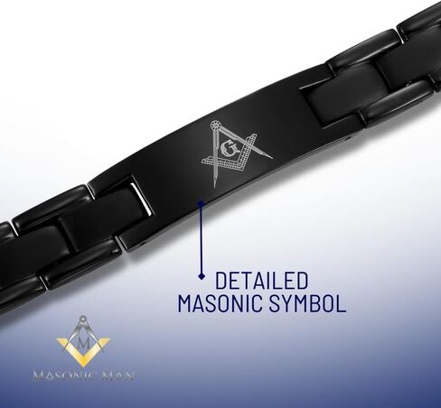 MasonicMan Black Titanium Freemasonry Masonic Bracelet with Ajusting Tool and Gift Box in Kuwait
