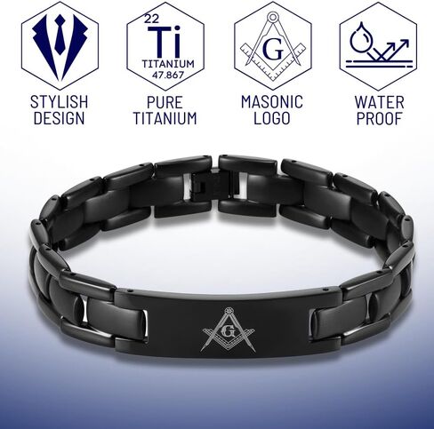 MasonicMan Black Titanium Freemasonry Masonic Bracelet with Ajusting Tool and Gift Box in Kuwait