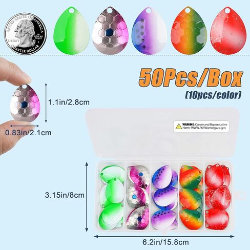OROOTL Spinner Blades for Lure Making, 50pcs Colorado Blades DIY Fishing Lure Making Supplies Mix Colors Fishing Spoons for Inline Spinnerbait Walleye Rigs Salmon Trout Bass in Kuwait