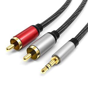 3.5mm to RCA Cable, 24K Gold-Plated RCA Male to Aux Audio Adapter 33ft/10M, Nylon Braided Audio and Video Cable Extension for Smartphones, HDTV, Tablet, Home Theater, Speaker, MP3