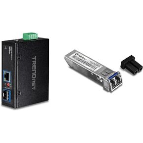 TRENDnet Hardened Industrial 100/1000 Base-T to SFP Media Converter with TRENDnet 10km SFP to RJ45 Mini-GBIC Single-Mode LC Gigabit Module