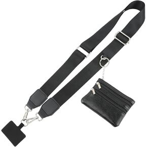 Kakalote Clip and Go Phone Strap with Zipper Pouch- Stylish Crossbody Adjustable Chain Lanyard(Black)