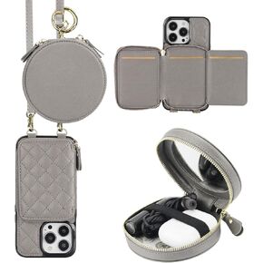 Bocasal A Stylish Crossbody Wallet Case for iPhone 13 Pro + A Mini Round Pouch Bag
