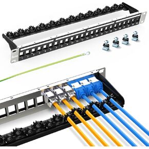 Patch Panel 24 Port UTP/STP 1U 19" Keystone Patch Panel with Cable Management and Support Bar Suitable with Multiple Type Keystone (24 Port)