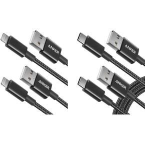 Anker USB C Cable (2-Pack, 6ft), USB A to USB C Charger Cable, Premium Nylon USB A to Type C Charger Cable Premium Double-Braided Nylon Lightning Cable (2-Pack, 6ft), Apple MFi Certified Cable