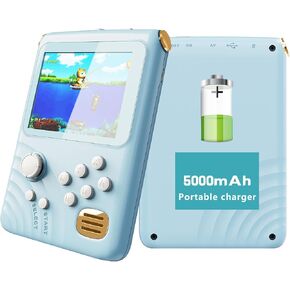 Portable Charger with Portable Handheld Game Console, 5000mAh Charging Battery, Gaming Power Bank Built-in 300 Games, Battery Pack Backup Compatible with iPhone/Samsung/Android, Gift