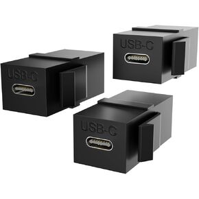 PANPEO USB C Keystone Jack Insert Adapters Female to Female Inserts Connector Interface Coupler Adapter Port for Wall Plate Outlet Panel (3 Pack - Black)