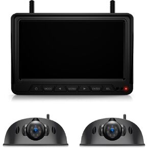 Fookoo DW7Y5 Wireless RV Backup Camera System + 1 Rear View Camera Bundles, Dual-Split Screen, Support Up to 4 Cameras
