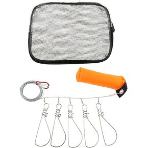 E-outstanding 1 Set Stainless Steel Heavy Duty Wire Fishing Kit Float 5 Metal Snaps Fishing Stringer Ropes Fishing Accessories