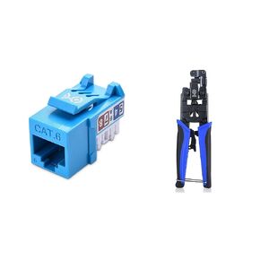 #1 Cable Matters [UL Listed] 25-Pack 10Gbps Rapid-Install Slim Profile RJ45 Keystone Jack with Punch-Down Stand, Blue (Model 180070) #2 1-Pack Rapid-Install Crimp Tool