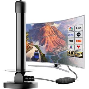 Indoor TV Antenna – Strong Magnetic Base HDTV Antenna for Over-The-Air Free TV, 360° Long Range 4K/1080p Digital Reception, High Gain VHF/UHF, Compatible with Smart TVs, 16.4 ft Coax Cable