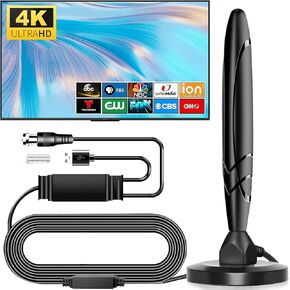 TV Antenna for Local Channels Easy Setup, Digital Antenna for Smart TV, Indoor TV Antenna with Long-Range HD Signal, 4K/1080P Support, 400-Mile Reception, Includes 18ft Coaxial Cable.