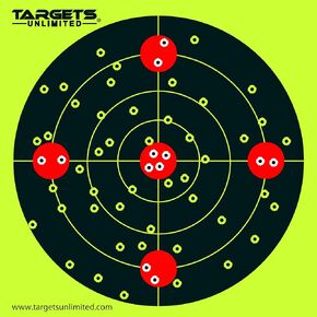 Splatter Targets - 12 x12 inch – Two Color Splatter. Instantly See Your Shots Burst Bright Fluorescent Yellow or White Upon Impact.