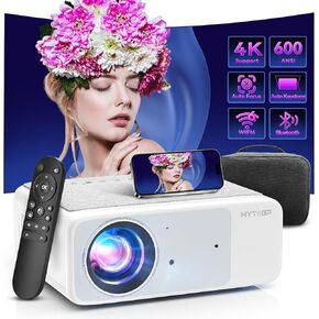 Projector with WiFi 6 and Native 1080P, HYTOBP LT2 600 ANSI Outdoor Movie Projector, Auto 6D Keystone & 50% Zoom, Bluetooth 5.1, Home Projector for iOS/Android/TV Stick(White, Medium)