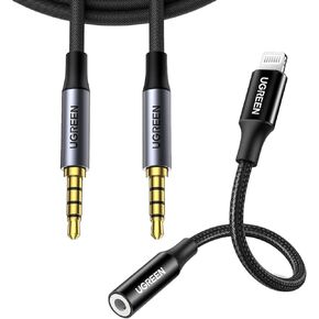 UGREEN Lightning to 3.5mm Adapter Apple MFi Certified and 3.5mm Audio Cable with Mic 4-Pole Hi-Fi Stereo Bundle