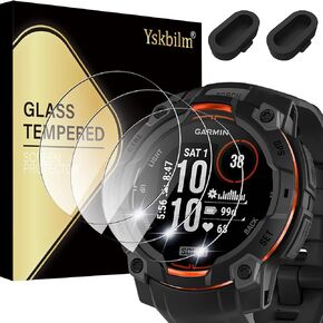 （3+2 Pack） for Garmin Instinct 3 45mm AMOLED/Solar Screen Protector, Charger Port +[Anti-Scratch] 9H Hardness Tempered Glass Screen Protective Film