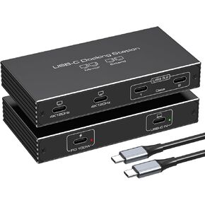 TJCXELE ​​USB C Splitter Dual Monitor 4K120HZ Thunderbolt Station 6-in-1 Dual USB C Monitor 100W PD ، 10GBPS USBC Data Ports USBC Flitter 1 in 4 Out for Dell/HP/MacBook وأجهزة الكمبيوتر المحمولة الأخرى