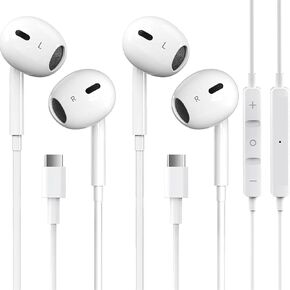 2 Packs USB C Headphones for iPhone 16/15 Earbuds with Microphone & Volume Control HiFi Stereo Type C Earphones for Galaxy S23/S22/S21/S20/Ultra Note 10/20, for Pixel 7/6/6a/5/4 OnePlus 9 8（LW-01）