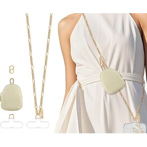 Phone Crossbody Strap with Wallet Adjustable Metal Phone Chain Clip and Go Strap with Zippered Pouch 1x Clasp 2X Clear Tether Tabs for Shopping Travelling(PaleGold-S)