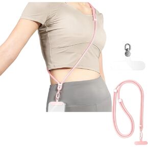Minimalist Crossbody Phone Lanyard with 2 Phone Tabs(Matching Metal and Rotatable Clear)