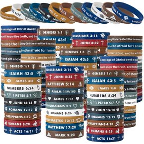 100 Pieces Religious Silicone Wristbands Bulk Bible Rubber Bracelets Colorful Inspirational Christian Rubber Bracelets for Men Women Gifts (Classic Colors) ﻿