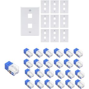 VCE 25-Pack RJ45 Cat6 Keystone Jack 90 Degree Insert Bundle with 2-Port Keystone Wall Plate 10 Pack