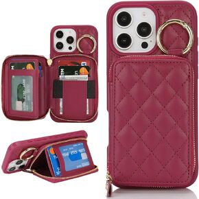 for iPhone 16 Case Wallet with Card Holder,for iPhone 16 Phone case Wallet with Zipper with Slot Kickstand Stand Case for Women and Man-Black