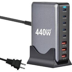 440W USB C Fast Charger Block, 8 Port Charging Station, GaN Ⅲ Multi Port Charging Station Hub for Multiple Devices, Multiport USB Charger Station Compatible with MacBook iPhone iPad Dell