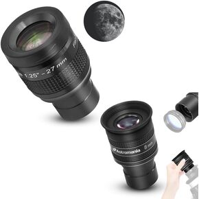 Astromania Telescope Eyepiece 8mm, Wide Angle 58 Degree - Bundle with - Flat Field Eyepiece 27mm