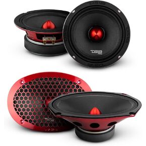 DS18 Car Midrange Loudspeakers 2X 6.9 6.5 8 Ohms with Red Aluminum Bullet Replacement Door Speakers for Car, Truck & Motorcycle Stereo Sound System - 4 Speakers