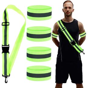 Night Walking Safety Gear, Adjustable Reflective Belt with 4pcs Reflective Armbands High Visibility Safety Sash for Women Men Night Dog Walking Running Cycling Gear