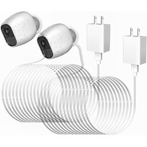 2-Pack Power Cable 30Ft / 9M for Arlo Pro & Pro 2 & Go, White, Female-to-Male, Weatherproof, 15W, 240V, Indoor/Outdoor, Continuous Charging