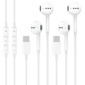 2 Pack USB C Headphones for iPhone 16 15, Type C Earphones with Microphone & Remote Control Noise Cancelling Wired Earbuds USB C for iPhone 16 15 Pro Max, iPad Pro, Galaxy S25 S24 Ultra, Pixel 9/8/7