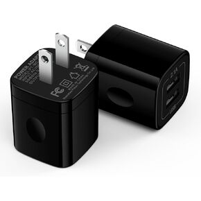 Double USB Charger Block,[5V 2.1A] Dual Port Wall Charger Power Adapter,USB-A Charging Plug 2-Pack Charging Box Brick,Cube for iPhone 16/15/14/13/12/11/SE/XS/X/8,Samsung,Pixel,Android - Black