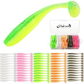 Dovesun Crappie Lures Kit, Fishing Soft Plastic Lures Crappie Walleye Trout Bass Fishing Baits 1.7in Paddle Tail Swimbait 60pcs