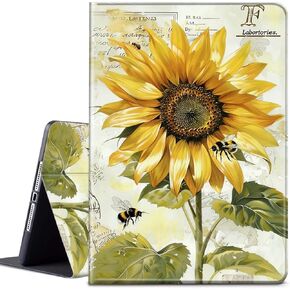 Case for All-New 7" Kindle Paperwhite 12th Gen 2024 & Signature Edition, Adjustable Folio Anti-Slide Stand Smart PU Leather Cover with Auto Wake/Sleep for Kindle E-Reader,Beautiful Sunflowerand Bees