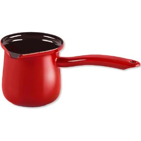 Hakan Enamel Stove Top Coffee Pot with Handle & Spout | Portable Water Boiler, Coffee Maker, Butter, Chocolate & Milk Warmer | Midi Size Boiling Pot for Tea | Red Color | 20.2 Oz