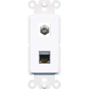 RiteAV - Coax Cat6 Shielded Port Wall Plate Decorative (Rocker) White