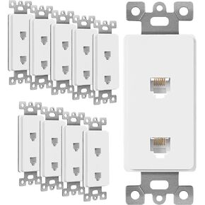 ENERLITES Dual RJ11 Jack Adapter Insert for Decorator Wall Plates, Molded-in Voice & Audio Duplex, 6-Position 6-Conductor, Polycarbonate Thermoplastic, UL Listed, 6503-W-10PCS, White, 10 Pack
