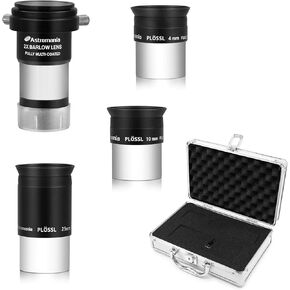 Astromania 1.25 Inch Telescope Accessory Case - Bundle with - 1.25" Plossl Eyepieces 4 10 25mm with 2X Barlow